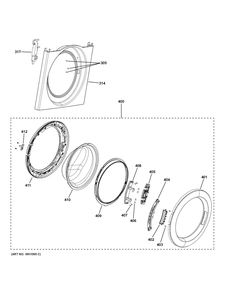 Front Panel And Door Diagram and Parts List for VFW310SSR0WW  General Electric Washer
