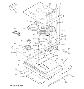Control Panel & Cooktop Diagram and Parts List for PP944TT2WW  General Electric Cooktop