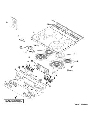 Control Panel & Cooktop Diagram and Parts List for CES750P3M1D1  General Electric Range