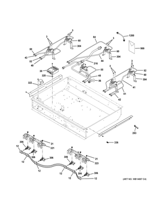 Gas & Burner Parts Diagram and Parts List for C2Y366P4M1W2  General Electric Range