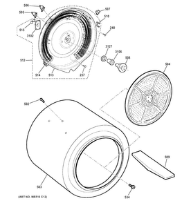 Drum Diagram and Parts List for GTD18ESSJ2WW  General Electric Dryer