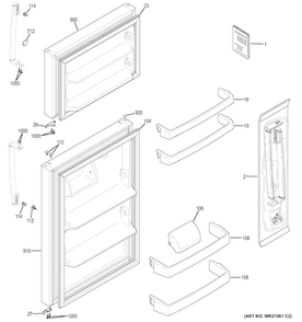 Doors Diagram and Parts List for GTS15CTHERWW  General Electric Refrigerator