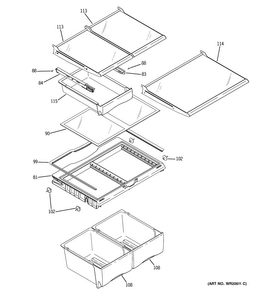 Fresh Food Shelves Diagram and Parts List for GNS23GGHBFWW  General Electric Refrigerator