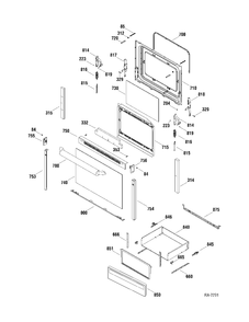 DOOR & DRAWER Diagram and Parts List for JCBS64WK2WW  General Electric Range