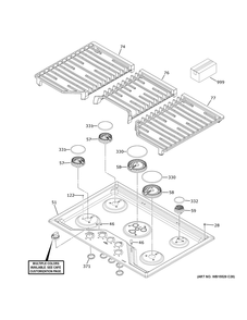 Control Panel And Cooktop Diagram and Parts List for CGP70362N2S1  General Electric Range