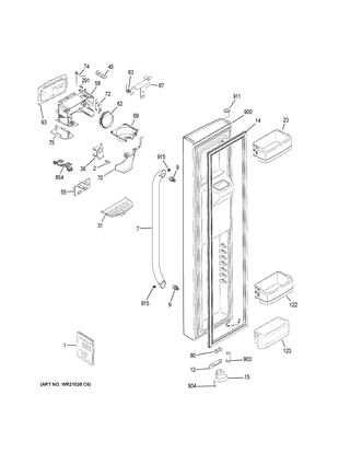 Freezer Door Diagram and Parts List for GSS25CGHKCWW  General Electric Refrigerator