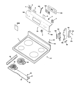 Control Panel & Cooktop Diagram and Parts List for RCB790SJ1SA  Hotpoint Range