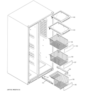 Freezer Shelves Diagram and Parts List for PSE25KSHEHSS  General Electric Refrigerator