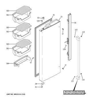 Fresh Food Door - Lh Diagram and Parts List for CWE19SP3NBD1  General Electric Refrigerator