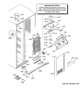 Freezer Section Diagram and Parts List for XSS25GGPBCBB  General Electric Refrigerator