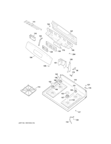 Control Panel & Cooktop Diagram and Parts List for JGB630DEF1WW  General Electric Range