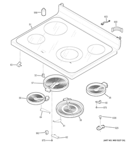 Cooktop Diagram and Parts List for JB630DF2BB  General Electric Range