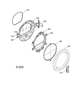 DOOR Diagram and Parts List for GFMS150ED0WW  General Electric Dryer