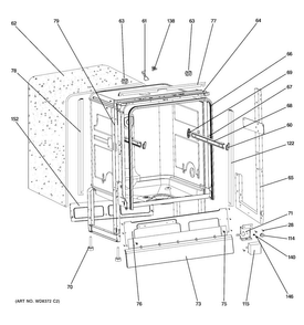Body Parts Diagram and Parts List for GLDT690J00WW  General Electric Dishwasher