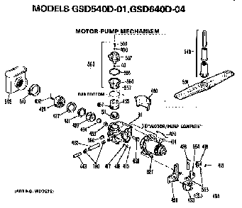 Motor And Pump Diagram and Parts List for GSD540D-01  General Electric Dishwasher