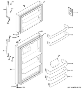 Doors Diagram and Parts List for GAS18PGJFRWW  General Electric Refrigerator