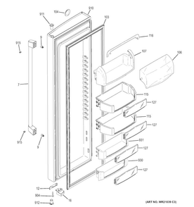 Fresh Food Door Diagram and Parts List for CZS22MSKBHSS  General Electric Refrigerator