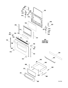 DOOR & DRAWER Diagram and Parts List for RCBS540SJ2SA  General Electric Range