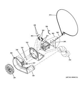 Blower & Motor Diagram and Parts List for GTUP240GM4WW  General Electric Washer Dryer Combo