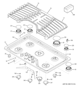 Control Panel & Cooktop Diagram and Parts List for PGP976SET2SS  General Electric Cooktop