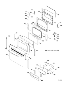 DOOR & DRAWER Diagram and Parts List for JCBP66SP1SS  General Electric Range