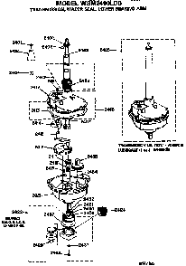 Transmission, Water Seal And Lower Bearing Assembly Diagram and Parts List for WSM2400LDB  General Electric Washer Dryer Combo