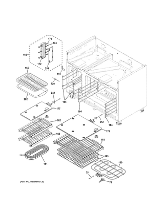 Oven Cavity Parts Diagram and Parts List for C2Y486P2M1S1  General Electric Range