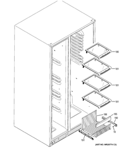 Freezer Shelves Diagram and Parts List for DSE25JGHBCWW  General Electric Refrigerator