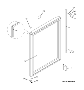 Door Diagram and Parts List for ZDWR240PCBS  General Electric Wine and Beverage Cooler