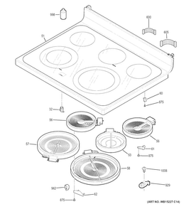 Cooktop Diagram and Parts List for JB700DJ1BB  General Electric Range
