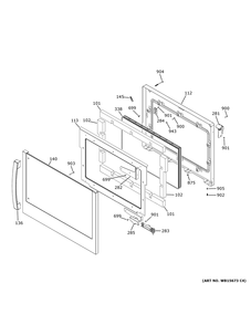 Upper Door Diagram and Parts List for PTD700RSN3SS  General Electric Wall Oven