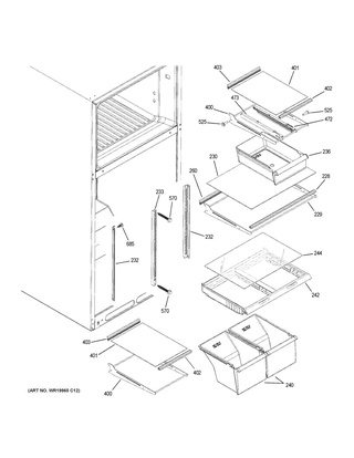 Fresh Food Shelves Diagram and Parts List for GIE18ISHMRSS  General Electric Refrigerator
