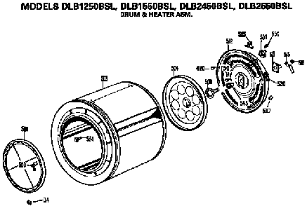 Drum And Heater Assembly Diagram and Parts List for DLB2650BSL  Hotpoint Dryer