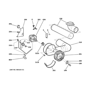 Blower & Motor Diagram and Parts List for DSKS433EB8WW  General Electric Dryer