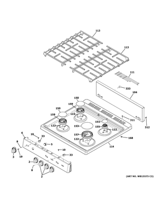Control Panel & Cooktop Diagram and Parts List for JGAS640RM1SS  General Electric Range
