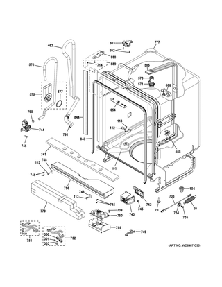 Body Parts Diagram and Parts List for GDF610PGJ6BB  General Electric Dishwasher