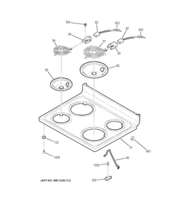 Cooktop Diagram and Parts List for JB350DF2CC  General Electric Range