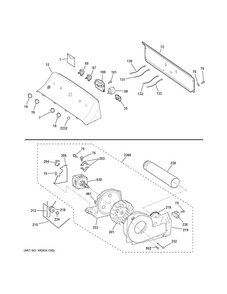 Backsplash, Blower & Motor Assembly Diagram and Parts List for GTD42GASJ2WW  General Electric Dryer