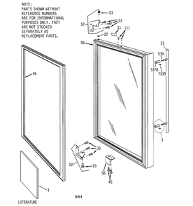 Door Diagram and Parts List for ZDW24AAWW  General Electric Wine and Beverage Cooler