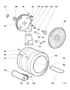 DRUM Diagram and Parts List for UPSE592GA0WW  General Electric Dryer