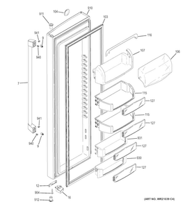 Part Location Diagram of WR71X25893 GE SHELF DOOR BOTTOM FF