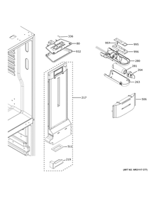 Fresh Food Section Diagram and Parts List for GDE21EGKWRWW  General Electric Refrigerator