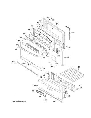 Door & Drawer Parts Diagram and Parts List for JGBS60REK3SS  General Electric Range