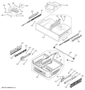 Freezer Shelves Diagram and Parts List for DFE28JGHCBB  General Electric Refrigerator