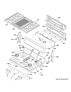 Control Panel And Cooktop Diagram and Parts List for PGB911BEJ2TS  General Electric Range