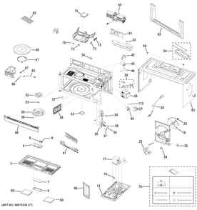 Oven Cavity Parts Diagram and Parts List for DVM7195SK1SS  General Electric Microwave