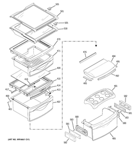 Fresh Food Shelves Diagram and Parts List for PSW26MSTASS  General Electric Refrigerator