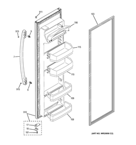 Fresh Food Door Diagram and Parts List for GSS25ETHBBB  General Electric Refrigerator