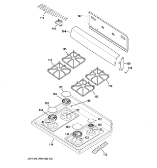 Cooktop Diagram and Parts List for RGBS300DM2BB  General Electric Range