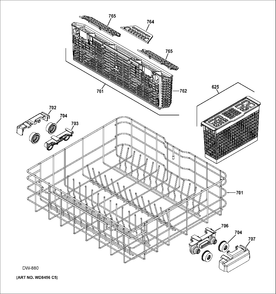 LOWER RACK ASM Diagram and Parts List for GDF520PSF0SS  General Electric Dishwasher